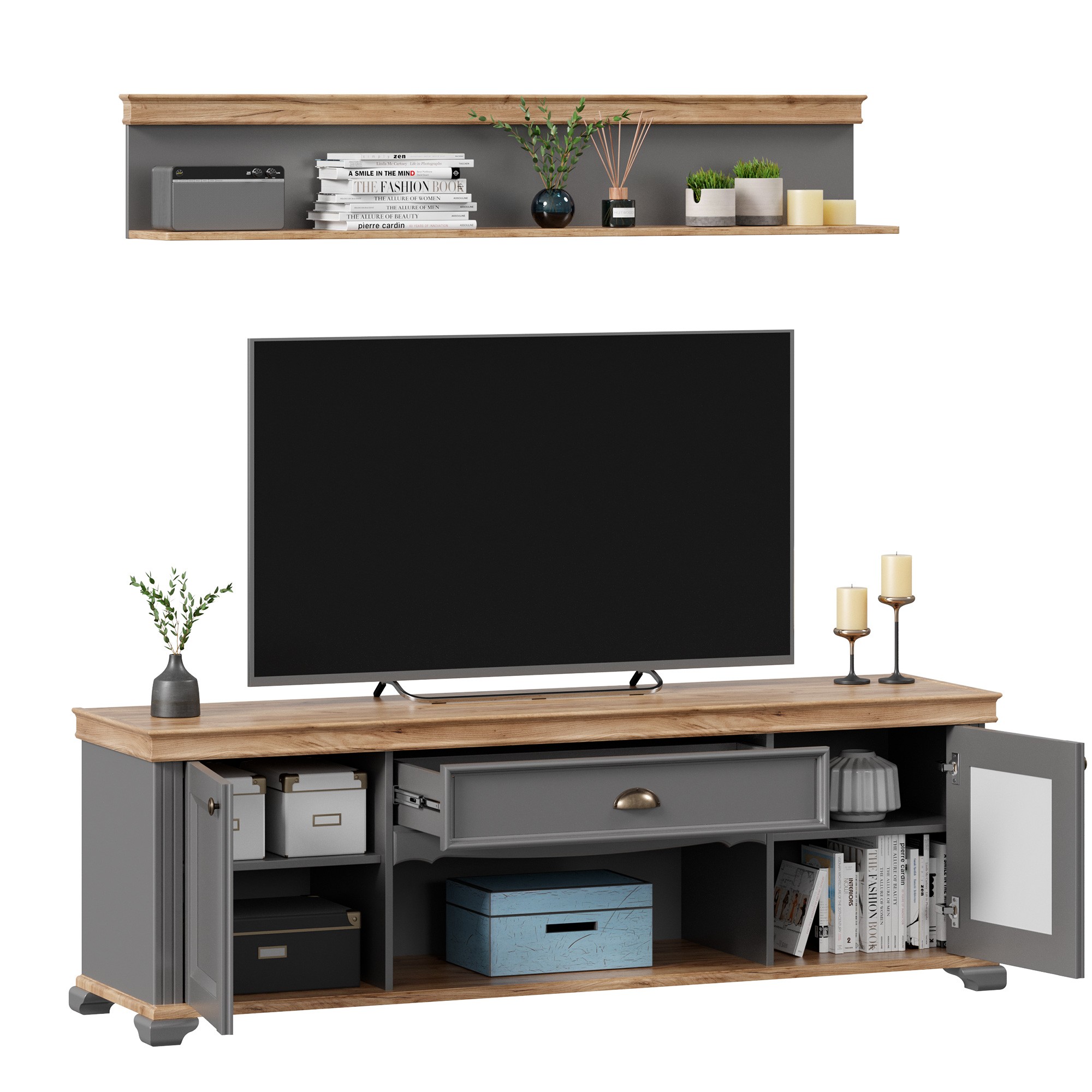 Амели Тумба под ТВ 1800 с полкой (Оникс Серый/Дуб Тортуга)